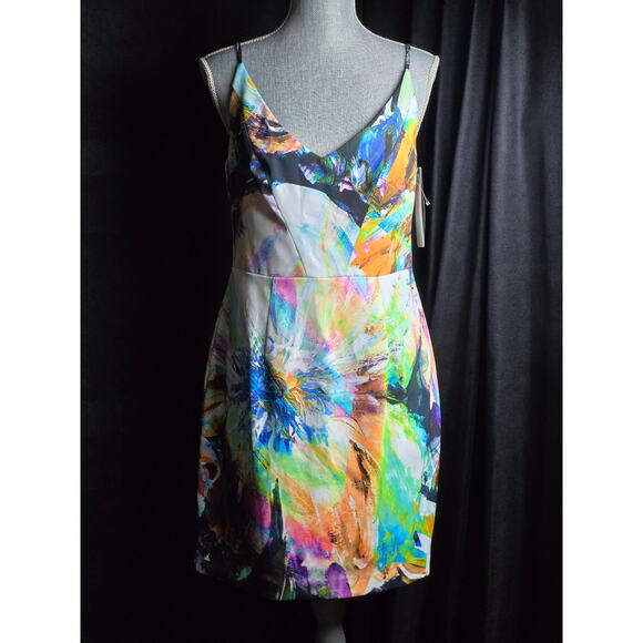 Black Halo Multicolor Abstract Floral Print Mini Dress, SZ 10, NWT - Picture 2 of 8